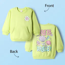 Babyhug Cotton Knit Full Sleeves Pull Over Sweatshirt with Front & Back Floral Print Kangaroo Pocket - Limegreen image 4