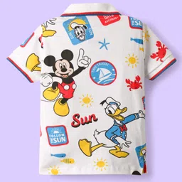 Babyhug Disney Single Jersey Knit Half Sleeve Polo T-Shirts & Dungaree Set with Mickey Mouse Graphic and Badge Detailing - White & Light Blue image 5