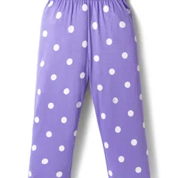 Babyhug Cotton Knit Full Sleeves Co-ords Front Open Night Suit with Polka Dot Print - Lilac image 5
