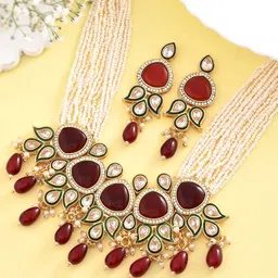 Anouk Gold-Plated American Diamond & Kundan Stone Studded and Beaded Jewellery Set-image-91