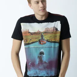 Huetrap Men Black Printed Round Neck T-shirt image 5