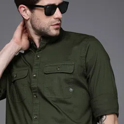 WROGN Men Green Slim Fit Opaque Casual Shirt-image-50