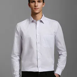Louis Philippe Men Spread Collar Textured Cotton Slim Fit Formal Shirt-image-85