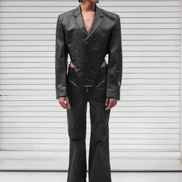 ALTER-X Speed Textured Leather Single-Breasted Tailored-Fit Party Blazer-image-20