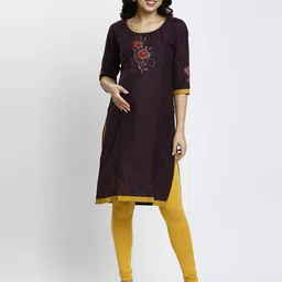 MORDEN MUSE Floral Yoke Design Round Neck Thread Work Maternity Kurta-picture-17