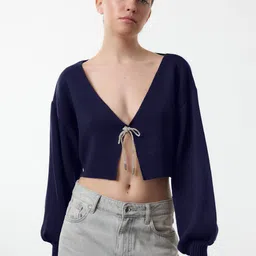 Trendyol Women Lacivert Crop Cardigan with Embellished Detail-picture-20