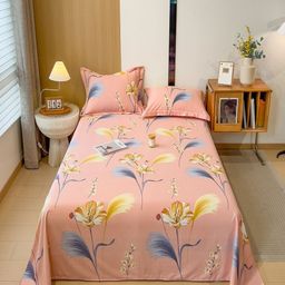 JC HOME Peach & Blue Floral Printed 140 TC Single Bedsheet Set 1.60 m x 2.30 m-picture-11