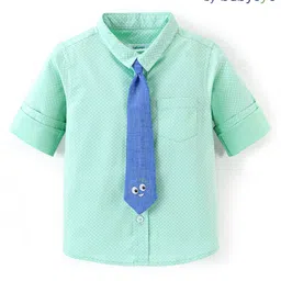 Babyoye 100% Cotton Woven Full Sleeves Solid Dyed Shirts with Tie Floral Print - Green-image-40