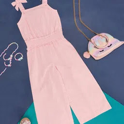 Pantaloons Junior Sleeveless Self Designed Solid Jumpsuit - Pink-image-59