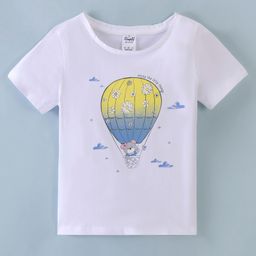 Simply Sinker Cotton Knit Half Sleeves Bear Printed T-Shirt -White-picture-22
