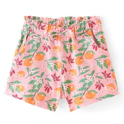 Babyhug Cotton Knit Single Jersey Mid Thigh Shorts With Fruits Print - Peach-image-77