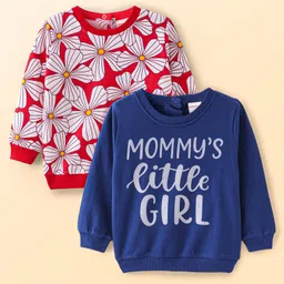 Babyhug Cotton Knit Full Sleeves Sweatshirts With Text & Floral Print Pack of 2 - Red & Blue-picture-17