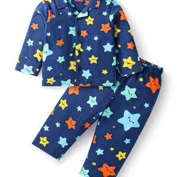 Babyhug Cotton Knit Full Sleeves Star Printed Night Suit - Navy Blue-picture-19