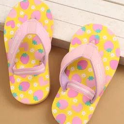 Cute Walk by Babyhug Flip Flops with Back Strap Closure & Strawberry Print - Yellow & Pink-picture-12