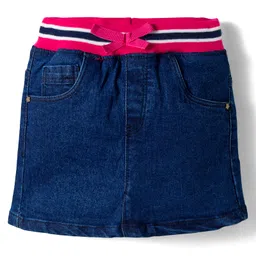 Babyhug Denim Mid Thigh Ribbed Waist Washed Skirt With Bow Applique - Navy Blue-picture-16