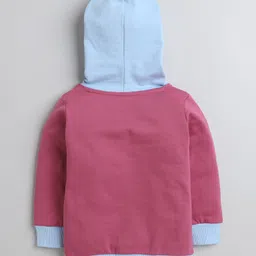 BUMZEE Cotton Fleece Full Sleeves Teddy Printed Hooded Sweat Jacket - Mauve & Sky Blue image 3