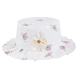 PASSION PETALS Cotton Bunny Printed Bow Applique Summer Cap - Yellow - Diameter - 11 cm image 2
