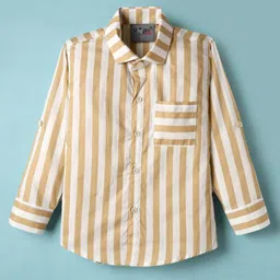 Dapper Dudes Full Sleeves Striped Shirt With Attached Tee - Fawn image 2