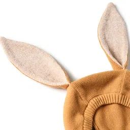Mi Arcus 100% Cotton Knitted Bunny Ears Design Tie Up Bonnet Cap - Brown image 3