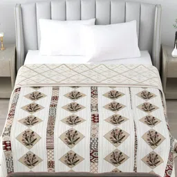 LIVING ROOTS Cream-Coloured & White Floral AC Room 210 GSM Double Bed Dohar-image-95