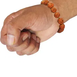 Divine souvenirs Unisex Rudhraksha Beaded Wooden Elasticated Bracelet image 2