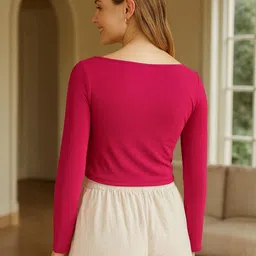 DressBerry Women Pink Solid Sweetheart Neck Long Sleeves Top image 2
