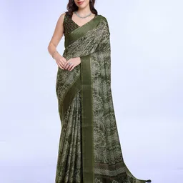 Ishin Floral Printed Striped Saree With Blouse Piece-image-87