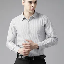 English Navy Men Smart Slim Fit Striped Formal Shirt-image-64