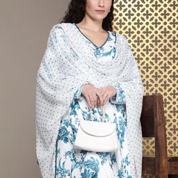 House of Pataudi Women Jashn Floral Printed Kurta With Palazzos & Dupatta-image-54