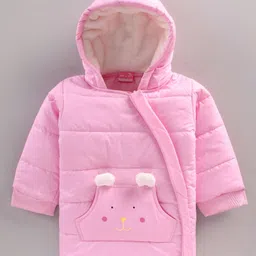 Little Kangaroos Full Sleeves Solid Winter Wear    Padded Hooded Jacket - Pink-picture-23