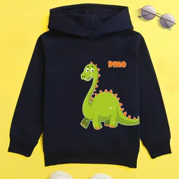 NUSYL Unisex Full Sleeves Dinosaur Printed Fleece Hoodie Sweatshirt - Navy Blue-picture-25