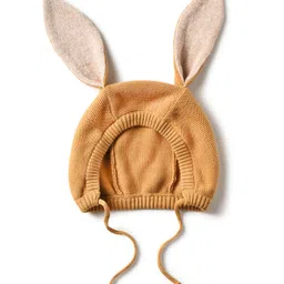 Mi Arcus 100% Cotton Knitted Bunny Ears Design Tie Up Bonnet Cap - Brown-picture-11