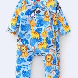 Babyhug 100% Cotton Knit Full Sleeves Romper Jungle Safari Theme - Blue-image-115
