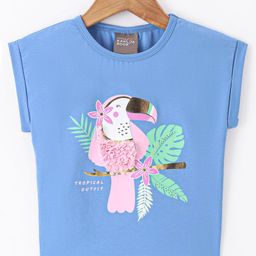 Little Kangaroos  Cotton Knit Sleeveless T-Shirt with Toucan Print & Applique - Royal Blue-picture-0