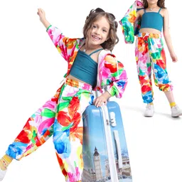 Ollington St. Full Sleeves Floral Printed Front Zipper Hoodie With Inner Top & Joggers Co-Ord Set - White-picture-19