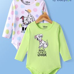 Babyoye Disney Interlock Knit Full Sleeves Polka Dots & 101 Dalmatians Printed Onesies Pack of 2 - White & Green-picture-49