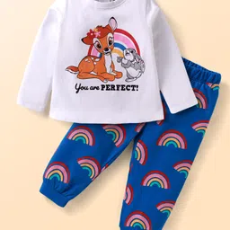 Babyhug Disney Single Jersey Knit Full Sleeves Night Suit With Bambi Graphics - Blue & White-picture-28