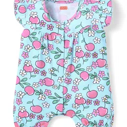 Babyhug 100% Cotton Knit Frill Sleeves Romper With Floral Print - Light Blue-picture-28