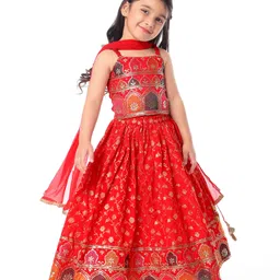 Babyhug Woven Sleeveless CholiLehenga and Dupatta Set with Embroidery & Sequin Design - Red-picture-11