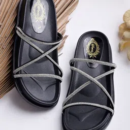 Shoetopia Criss Cross Detailed Rhinestones Embellished Sandals - Black-picture-22