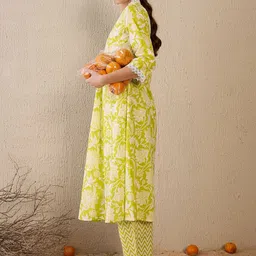 Indo Era Printed Square Neck Pure Cotton Tunic With Trouser image 2