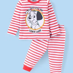 Babyhug Disney Single Jersey Knit Full Sleeves Night Suit with Stripes & 101 Dalmatian Graphics- Red & White image 2