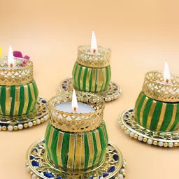 GADINFASHION Green & Gold-Toned Set of 4 Candle Holder image 3