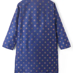 EARTHY TOUCH Satin Woven Full Sleeves Kurta Pyjama Set with Motif Glitter Print - Blue image 3
