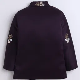 Fourfolds Woven Solid Sherwani Pant With Full Sleeves Sequins Embellished & Floral Embroidered Jacket Set - Wine image 4