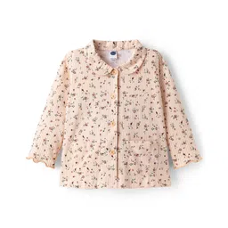 Teddy Sinker Knit Full Sleeves Co-ords Night Suit With Floral Print - Peach image 2