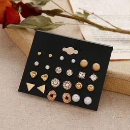 PolluxCraft Pack Of 12 Korean Gold-Plated Pearls Beaded Circular Studs image 4