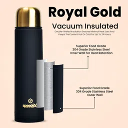 SPEEDEX Royal Gold Vacuum Insulated 24 Hrs Hot & Cold Thermosteel Water Bottle (500 ml, Black ) image 5