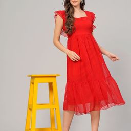 BAESD Women Self Design Fit & Flare Midi Dress-picture-24