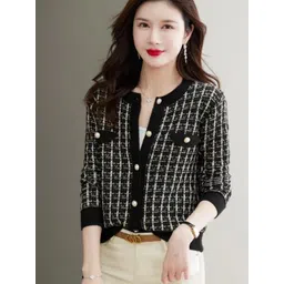 KPOP Women Checked Cardigan-picture-26
